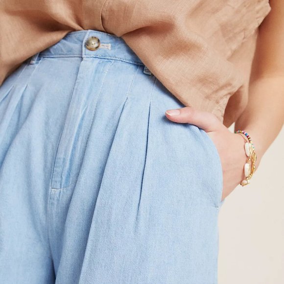 Anthropologie Pilcro & the Letterpress Wide Leg Crop Mina Chambray Culot… - Picture 2 of 6